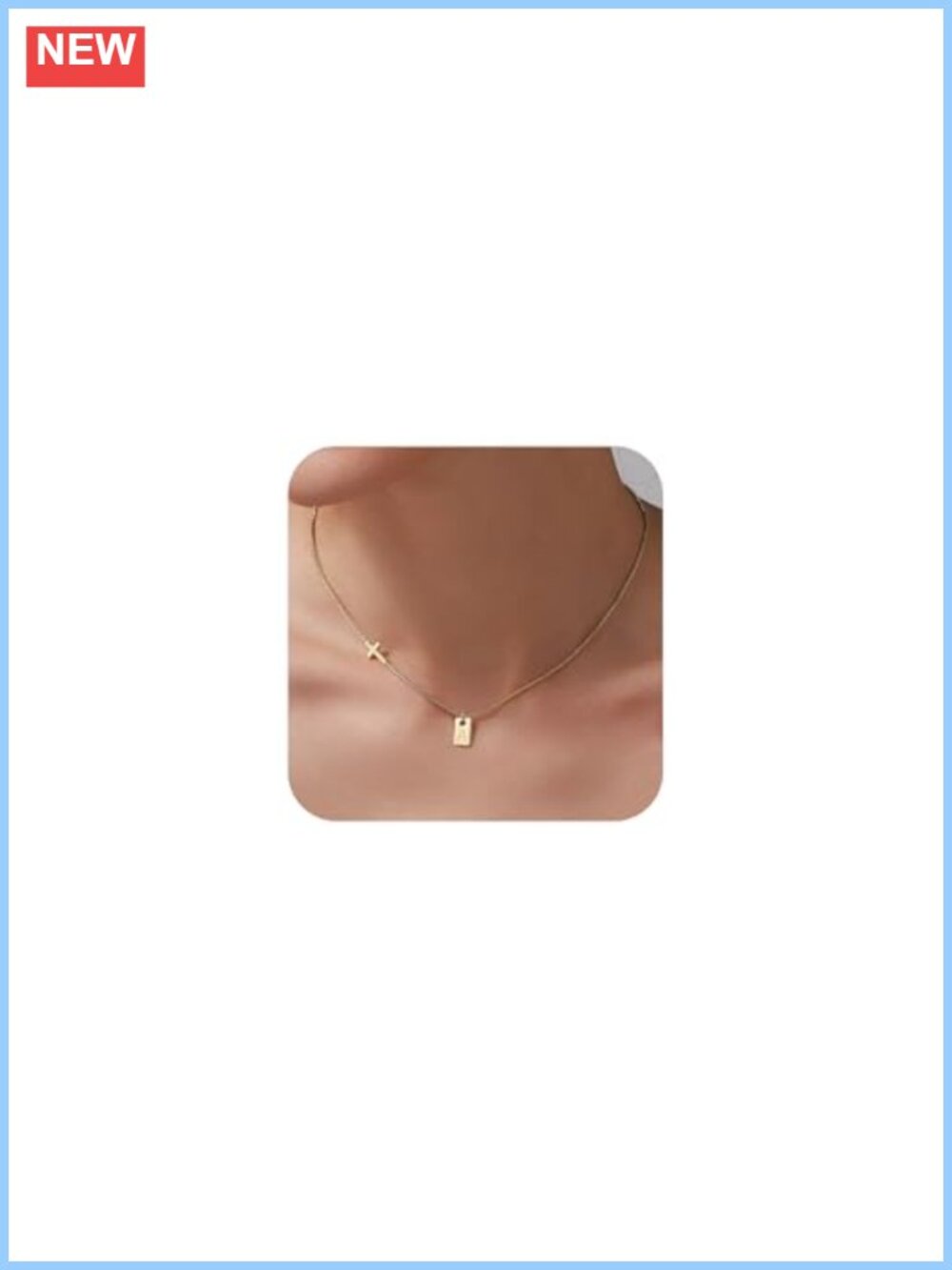 14K Gold Plated Dainty Cross Pendant Choker Necklace with Initial